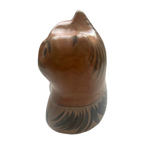 Vintage Tonala Mexican Pottery Cat Art Figurine Statue 7.5 X 7 coral orange - Picture 6 of 9